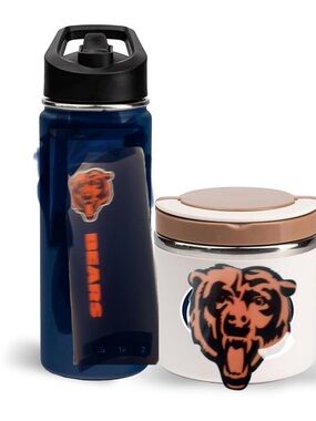 New Open Box Chicago Bears 18oz Water Bottle with 22oz Food Storage Container